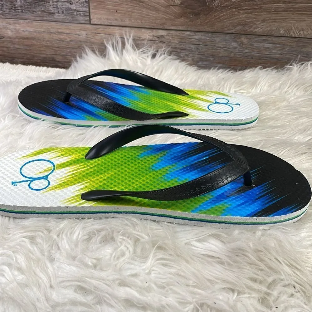 OP Thong Flip Flops Sandals, Mens Size 9/10, Black,Blue, Green White
